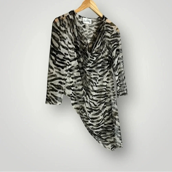 Joseph Ribkoff | Sheer Asymmetrical Top Zebra Print Cowl Neck 3/4 Sleeve - Picture 2 of 8
